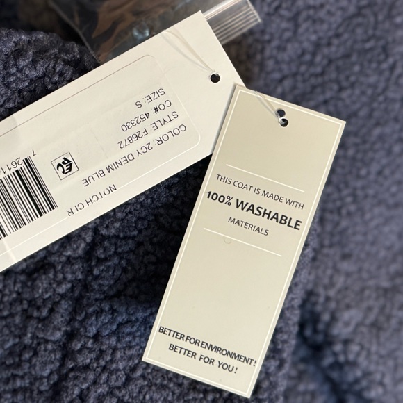 FRENCH CONNECTION Faux Shearling Teddy Coat S 21” p2p Denim Blue $200 Retail NWT - Picture 9 of 13